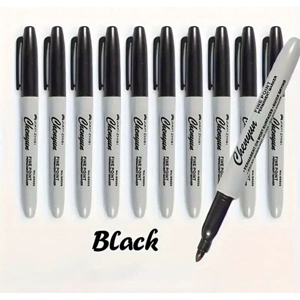 10 Pack Premium Permanent Fine Point Black Markers