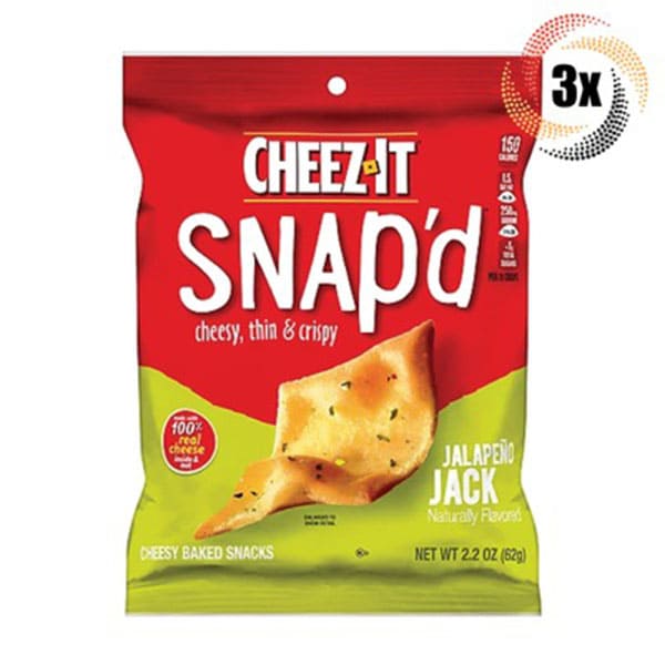 3X Bags Cheez-it Snap'd Jalapeno Jack Crispy Cracker Chips Baked Snacks 2.2oz