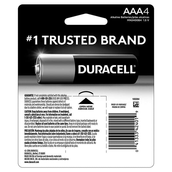 AAA Duracell Alkaline Batteries 4pk 1DURAAA4BP-02